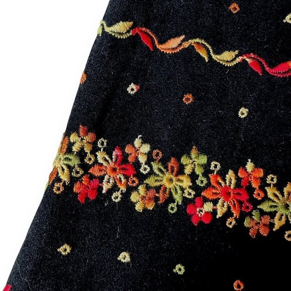 Vintage 1960s Malbe Womens Maxi Skirt XS Black Velvet Floral Embroidered Belted - Picture 6 of 9